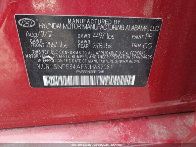 Photo 8 VIN: 5NPE34AF3JH639081 - HYUNDAI SONATA 