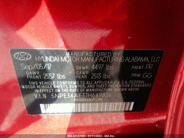 Photo 8 VIN: 5NPE34AF3JH649836 - HYUNDAI SONATA 