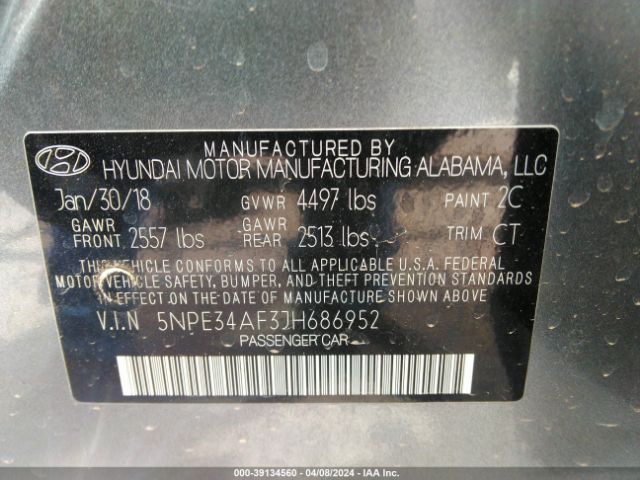 Photo 8 VIN: 5NPE34AF3JH686952 - HYUNDAI SONATA 