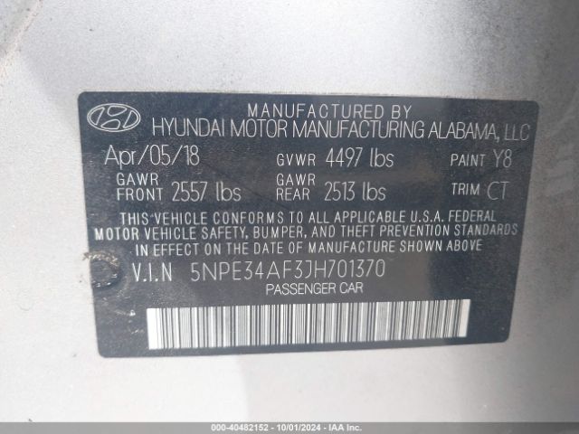 Photo 8 VIN: 5NPE34AF3JH701370 - HYUNDAI SONATA 