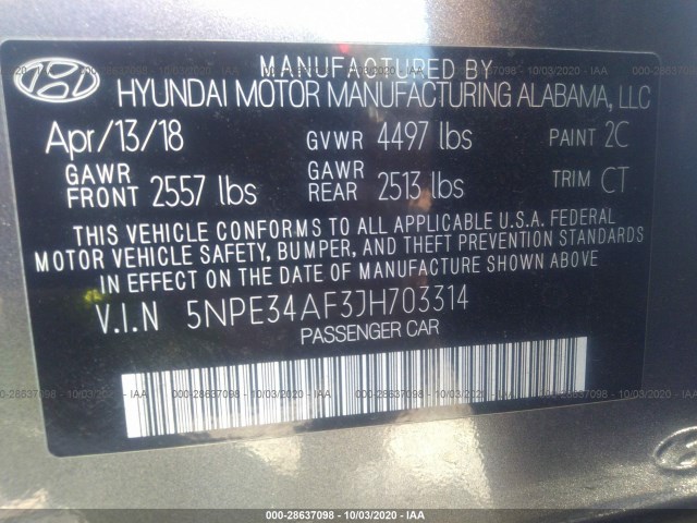 Photo 8 VIN: 5NPE34AF3JH703314 - HYUNDAI SONATA 