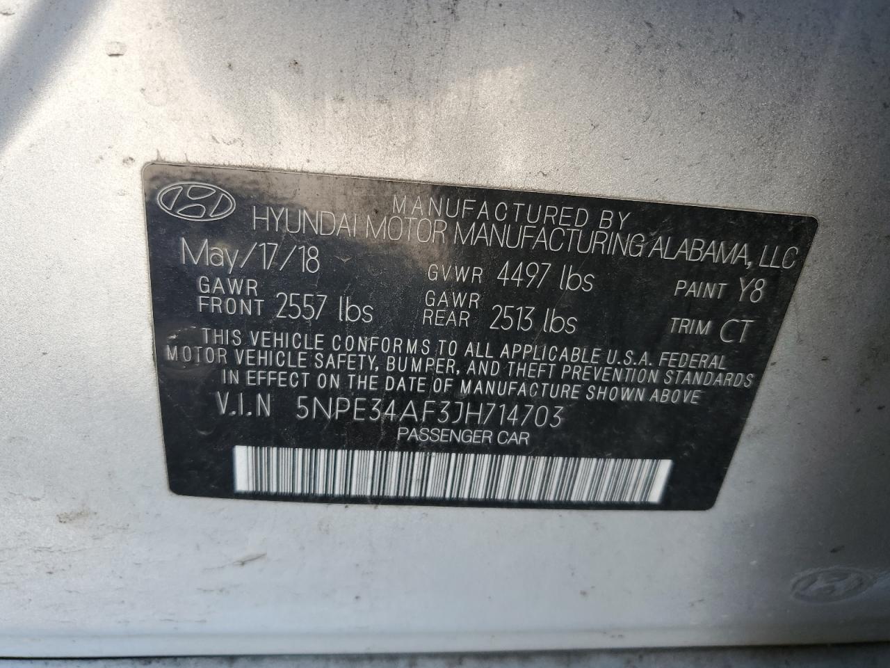 Photo 11 VIN: 5NPE34AF3JH714703 - HYUNDAI SONATA 