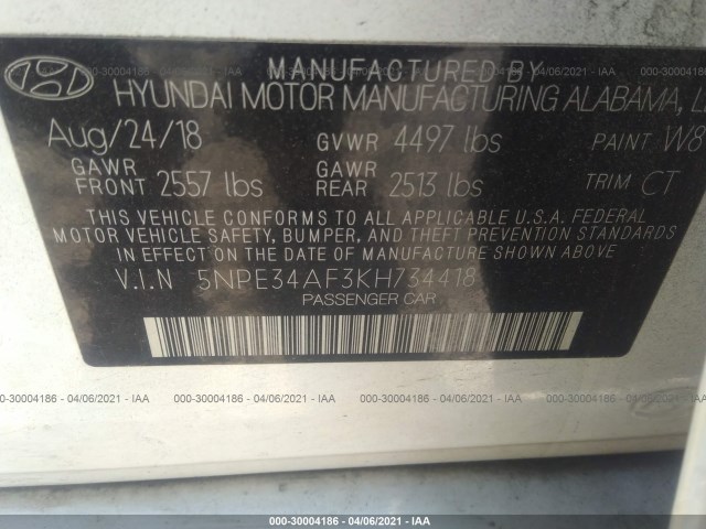 Photo 8 VIN: 5NPE34AF3KH734418 - HYUNDAI SONATA 