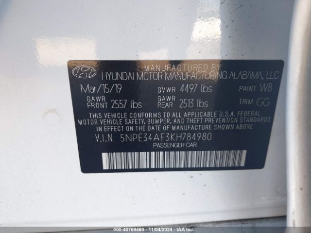 Photo 8 VIN: 5NPE34AF3KH784980 - HYUNDAI SONATA 