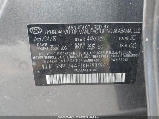 Photo 8 VIN: 5NPE34AF3KH788396 - HYUNDAI SONATA 