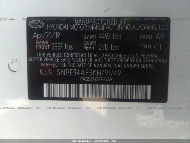 Photo 8 VIN: 5NPE34AF3KH791749 - HYUNDAI SONATA 