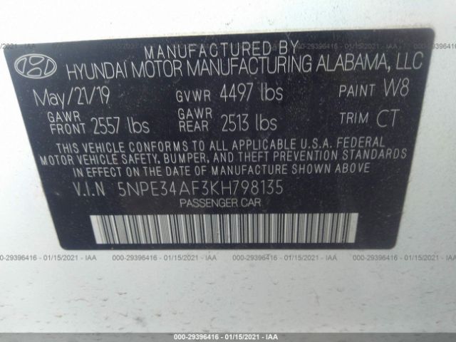 Photo 8 VIN: 5NPE34AF3KH798135 - HYUNDAI SONATA 