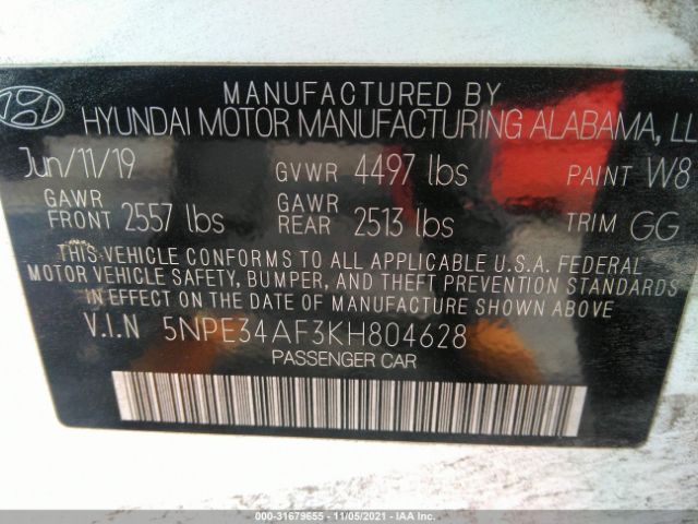 Photo 8 VIN: 5NPE34AF3KH804628 - HYUNDAI SONATA 