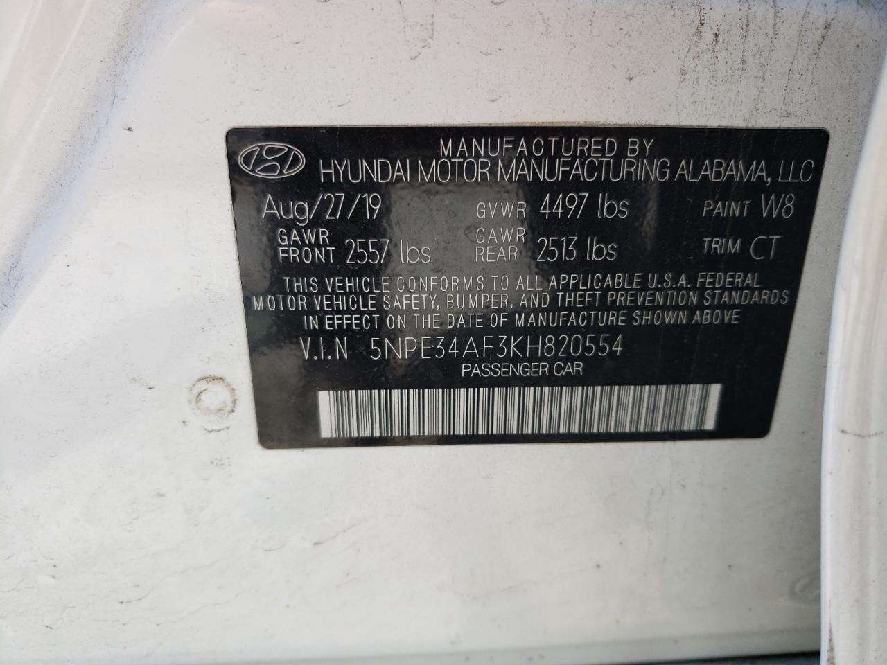 Photo 11 VIN: 5NPE34AF3KH820554 - HYUNDAI SONATA 