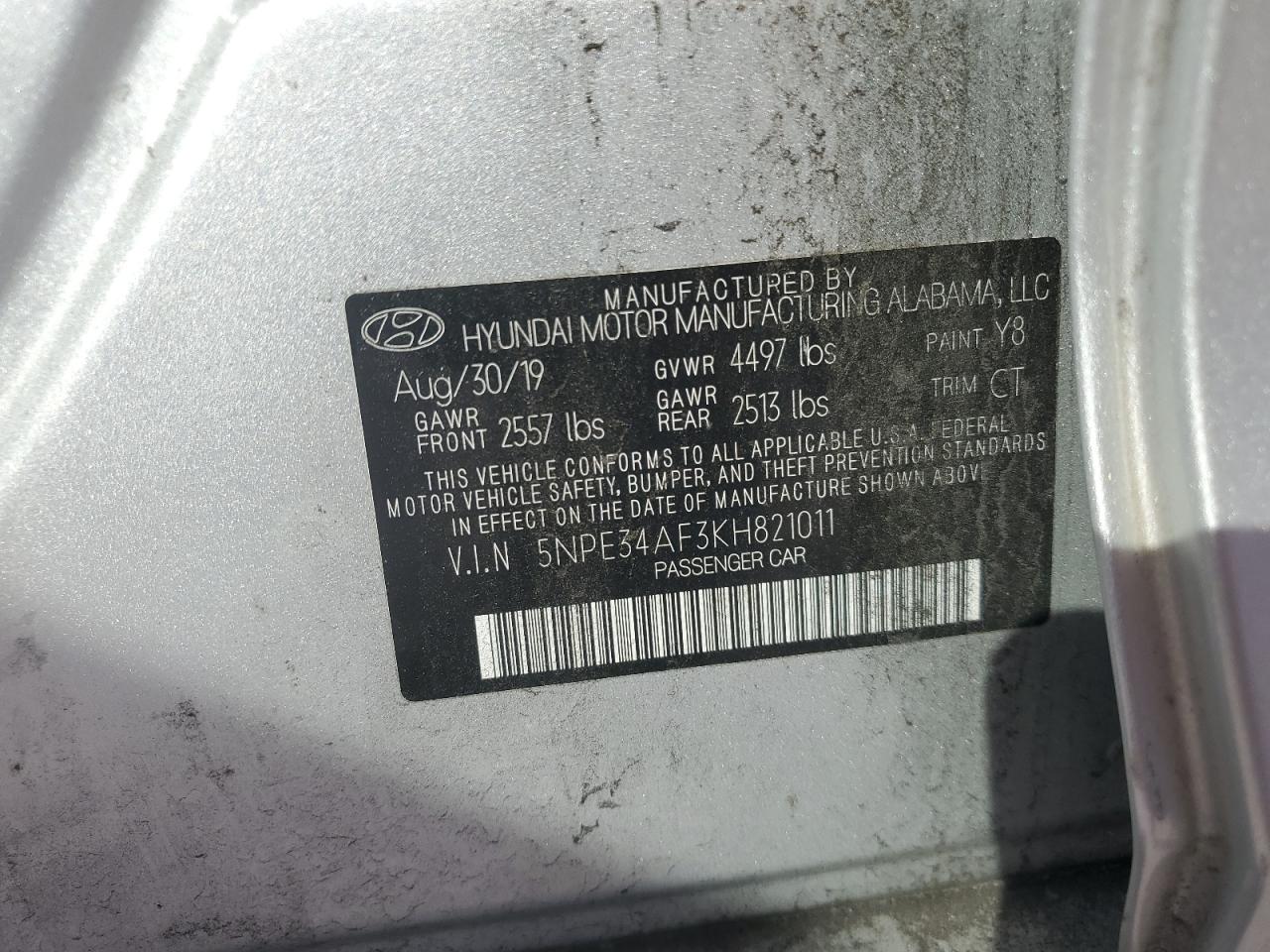 Photo 11 VIN: 5NPE34AF3KH821011 - HYUNDAI SONATA 