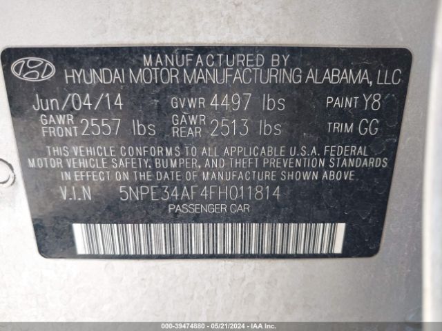 Photo 8 VIN: 5NPE34AF4FH011814 - HYUNDAI SONATA 