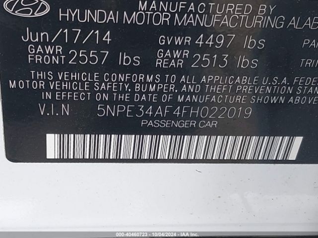 Photo 8 VIN: 5NPE34AF4FH022019 - HYUNDAI SONATA 