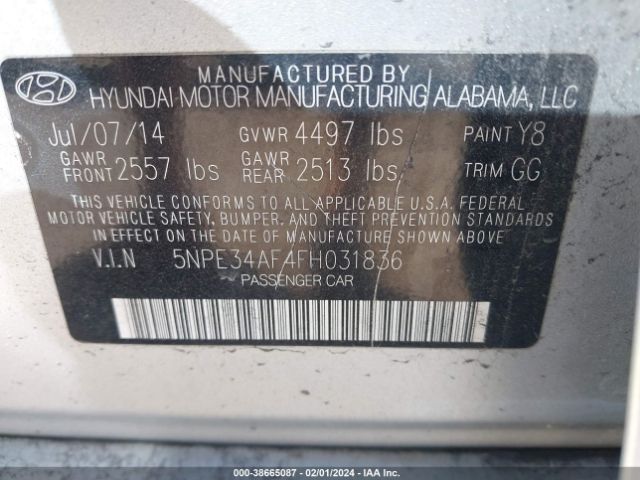 Photo 8 VIN: 5NPE34AF4FH031836 - HYUNDAI SONATA 