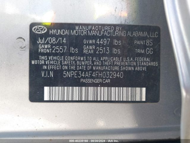 Photo 8 VIN: 5NPE34AF4FH032940 - HYUNDAI SONATA 