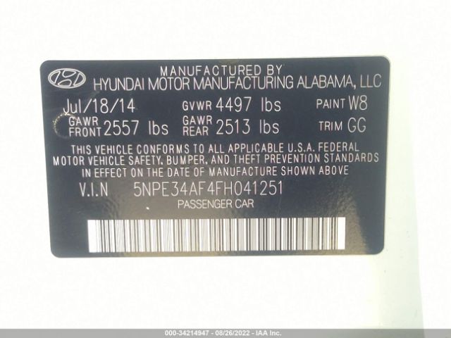 Photo 8 VIN: 5NPE34AF4FH041251 - HYUNDAI SONATA 