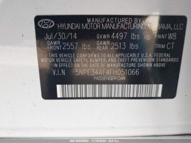 Photo 8 VIN: 5NPE34AF4FH051066 - HYUNDAI SONATA 