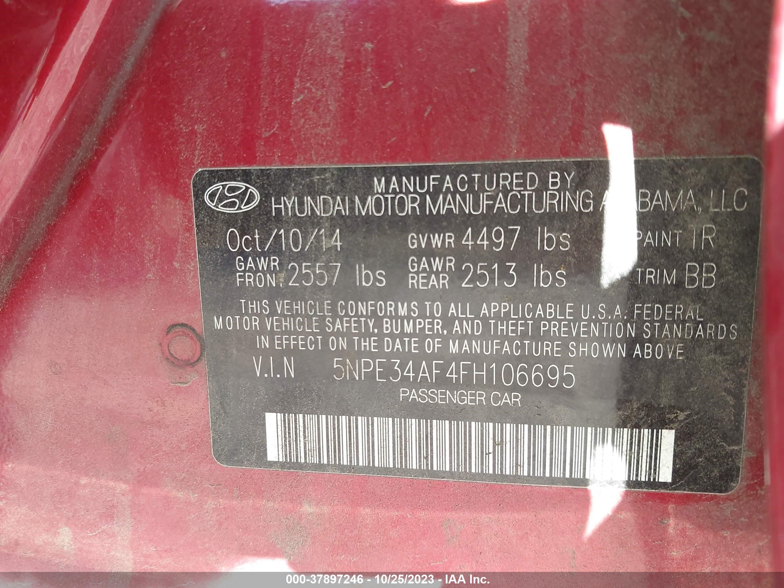 Photo 8 VIN: 5NPE34AF4FH106695 - HYUNDAI SONATA 