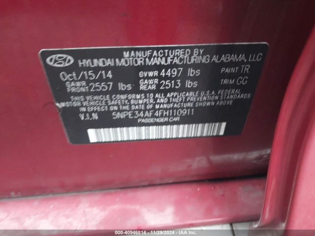 Photo 8 VIN: 5NPE34AF4FH110911 - HYUNDAI SONATA 