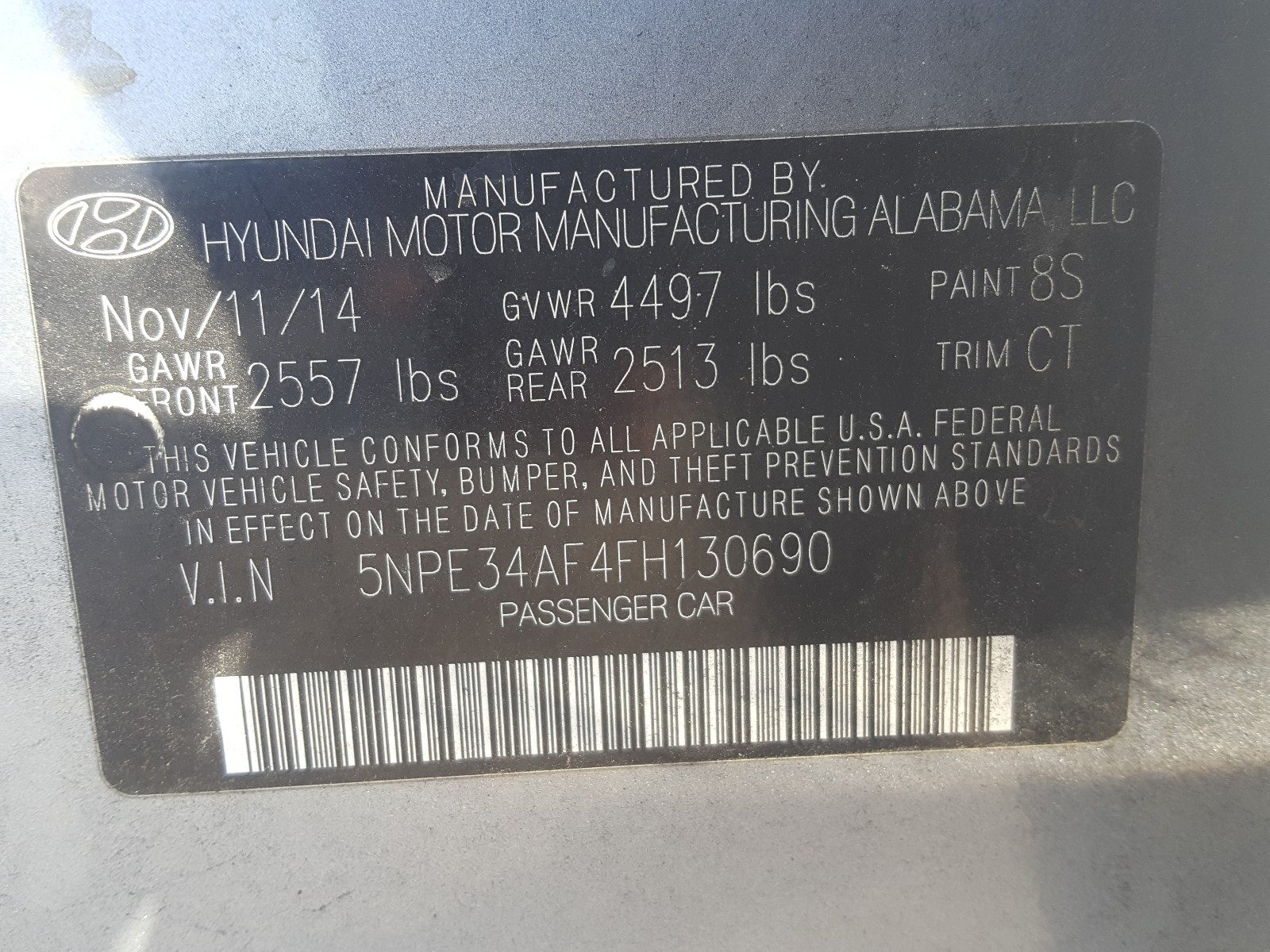 Photo 9 VIN: 5NPE34AF4FH130690 - HYUNDAI SONATA SPO 