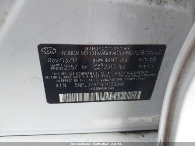 Photo 8 VIN: 5NPE34AF4FH133346 - HYUNDAI SONATA 