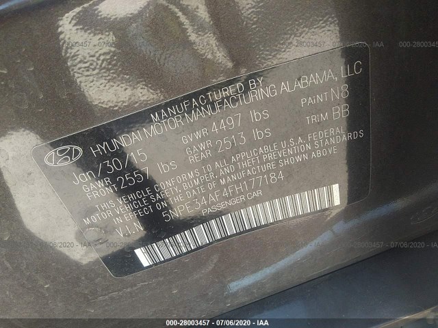 Photo 8 VIN: 5NPE34AF4FH177184 - HYUNDAI SONATA 