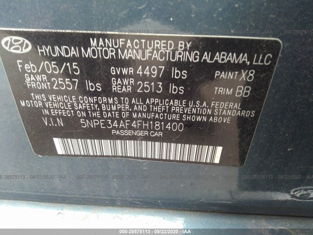 Photo 8 VIN: 5NPE34AF4FH181400 - HYUNDAI SONATA 