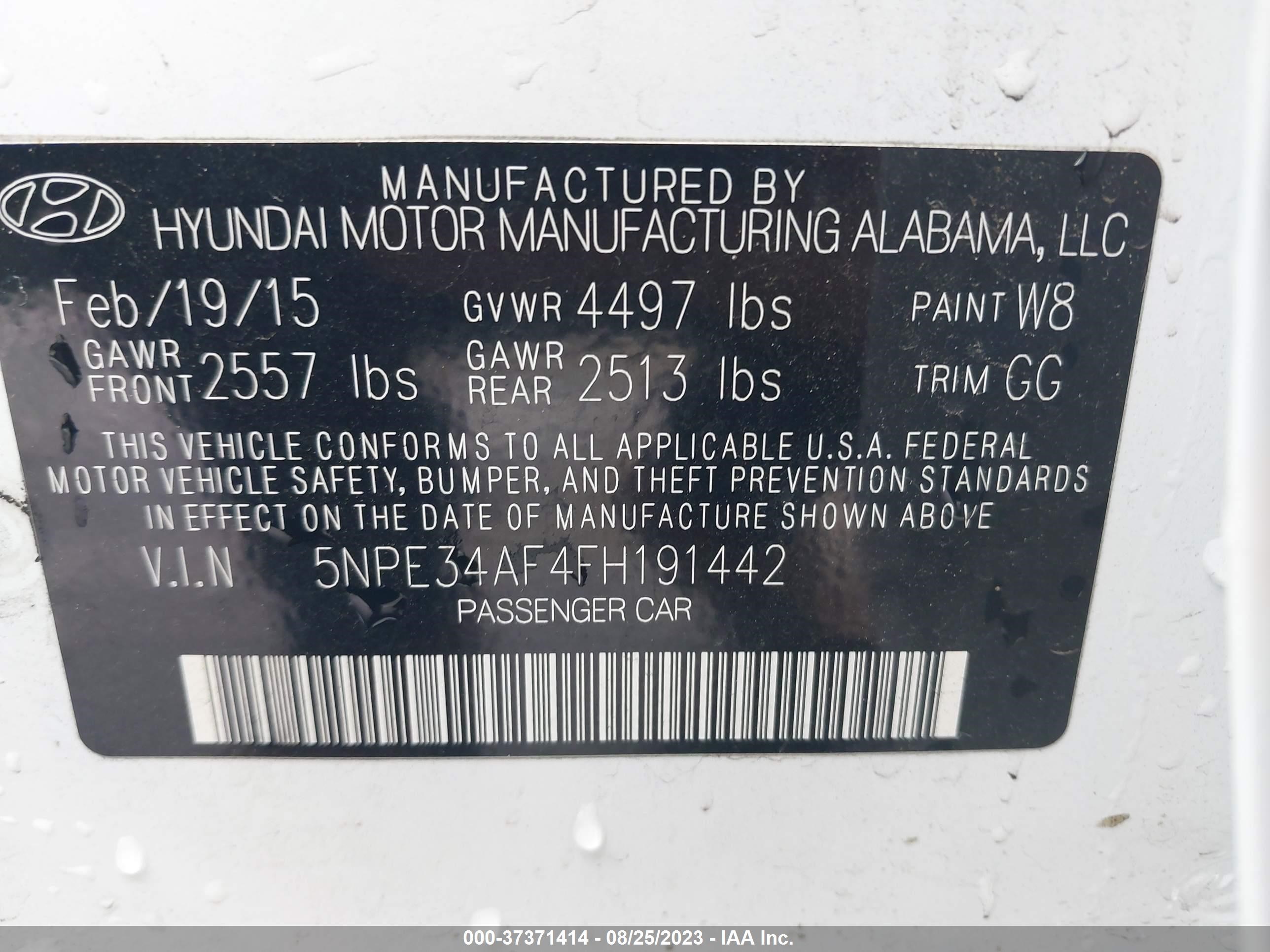 Photo 8 VIN: 5NPE34AF4FH191442 - HYUNDAI SONATA 