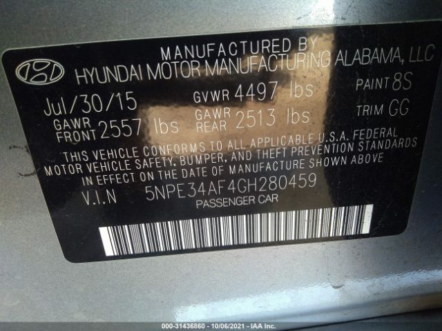 Photo 8 VIN: 5NPE34AF4GH280459 - HYUNDAI SONATA 