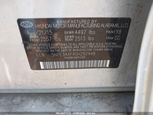 Photo 8 VIN: 5NPE34AF4GH292448 - HYUNDAI SONATA 