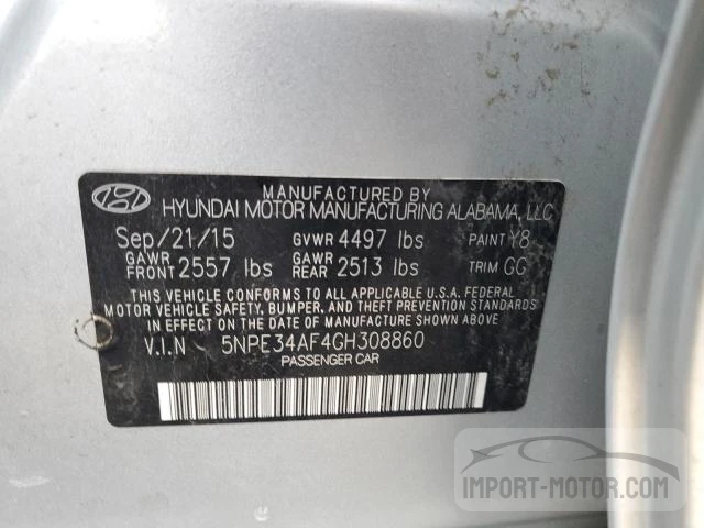 Photo 11 VIN: 5NPE34AF4GH308860 - HYUNDAI SONATA 