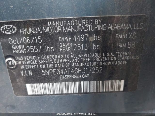 Photo 8 VIN: 5NPE34AF4GH317252 - HYUNDAI SONATA 