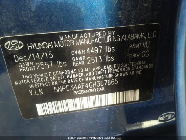 Photo 8 VIN: 5NPE34AF4GH367665 - HYUNDAI SONATA 