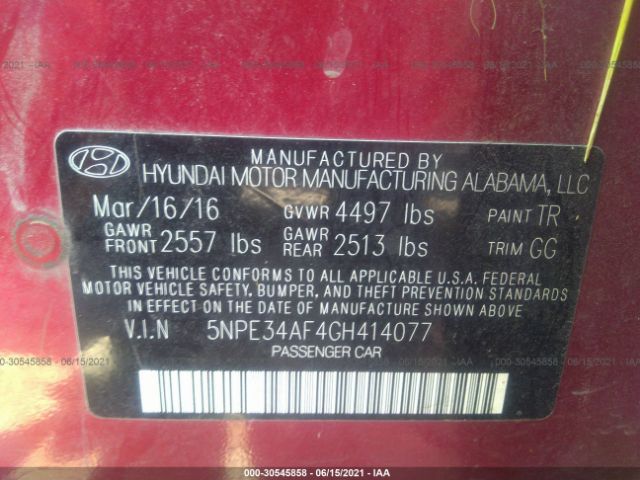 Photo 8 VIN: 5NPE34AF4GH414077 - HYUNDAI SONATA 