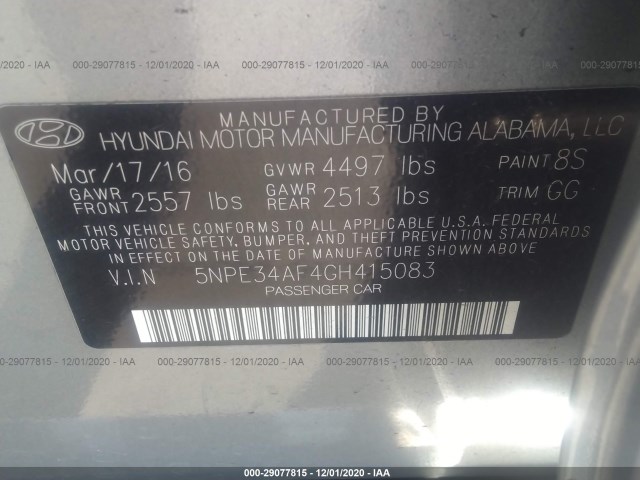 Photo 8 VIN: 5NPE34AF4GH415083 - HYUNDAI SONATA 