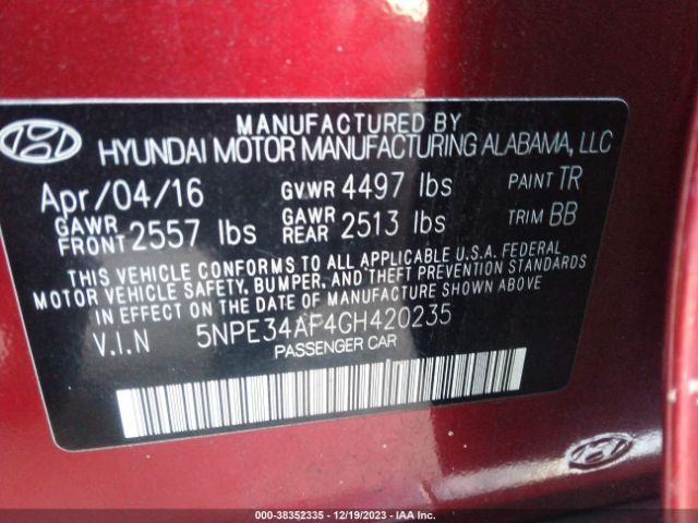 Photo 8 VIN: 5NPE34AF4GH420235 - HYUNDAI SONATA 