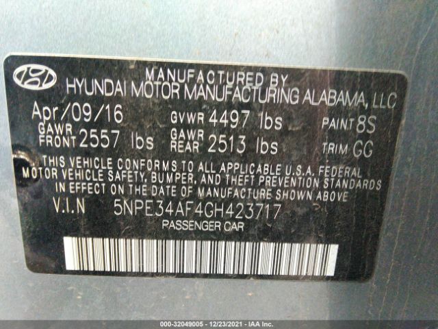 Photo 8 VIN: 5NPE34AF4GH423717 - HYUNDAI SONATA 