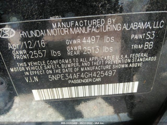 Photo 8 VIN: 5NPE34AF4GH425497 - HYUNDAI SONATA 