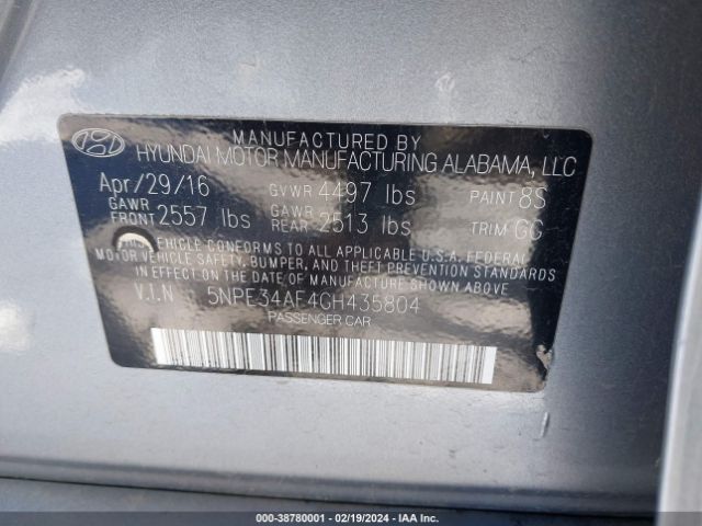 Photo 8 VIN: 5NPE34AF4GH435804 - HYUNDAI SONATA 