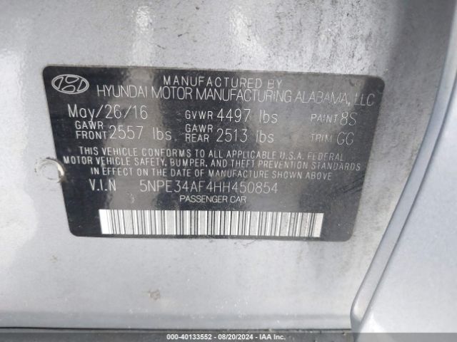 Photo 8 VIN: 5NPE34AF4HH450854 - HYUNDAI SONATA 