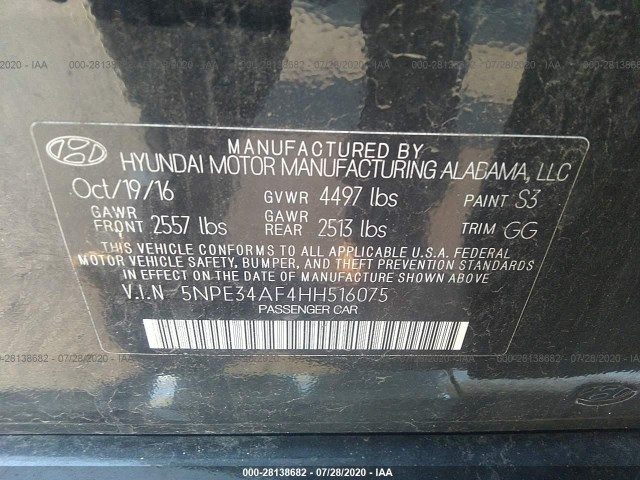 Photo 8 VIN: 5NPE34AF4HH516075 - HYUNDAI SONATA 