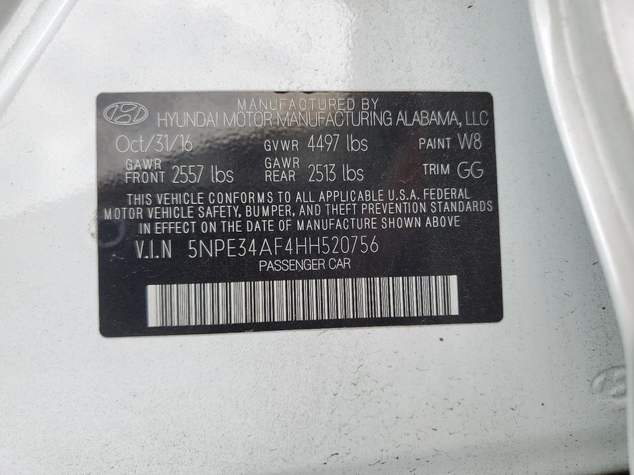 Photo 11 VIN: 5NPE34AF4HH520756 - HYUNDAI SONATA 