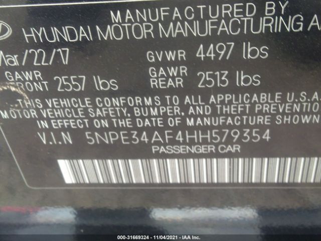 Photo 8 VIN: 5NPE34AF4HH579354 - HYUNDAI SONATA 