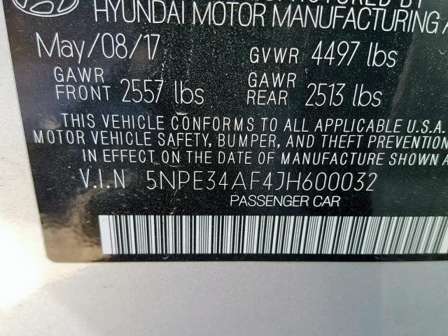 Photo 9 VIN: 5NPE34AF4JH600032 - HYUNDAI SONATA SPO 