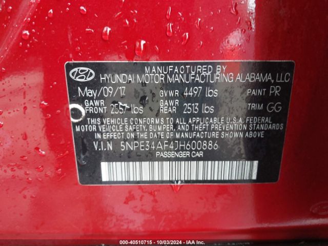 Photo 8 VIN: 5NPE34AF4JH600886 - HYUNDAI SONATA 