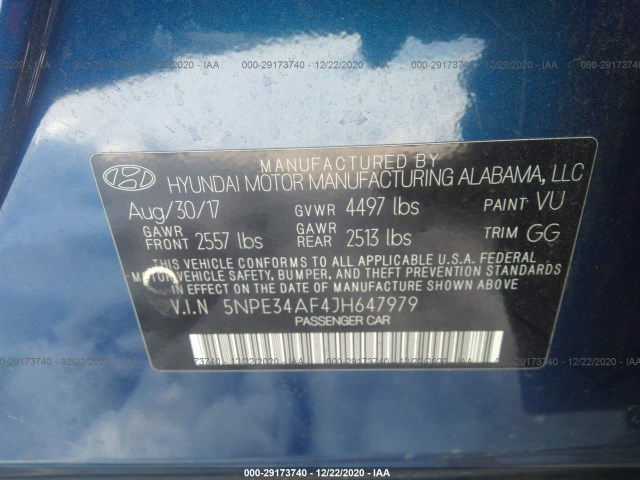 Photo 8 VIN: 5NPE34AF4JH647979 - HYUNDAI SONATA 