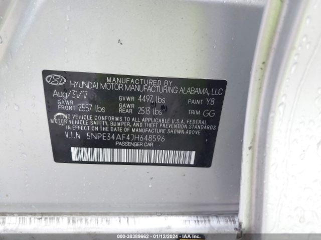 Photo 8 VIN: 5NPE34AF4JH648596 - HYUNDAI SONATA 