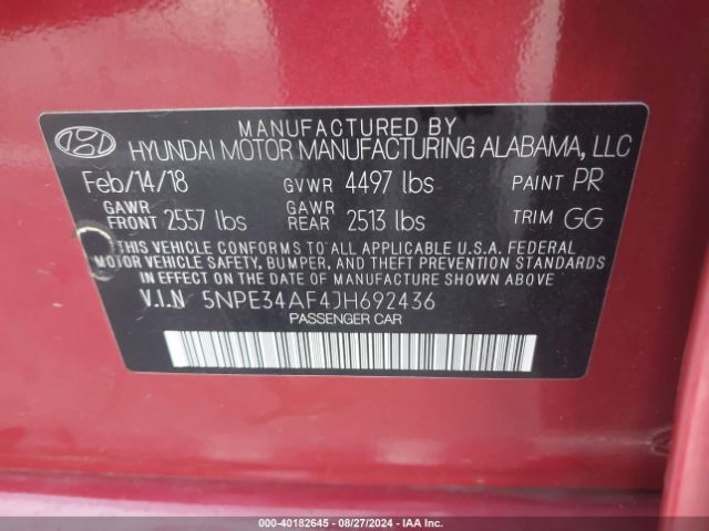 Photo 8 VIN: 5NPE34AF4JH692436 - HYUNDAI SONATA 