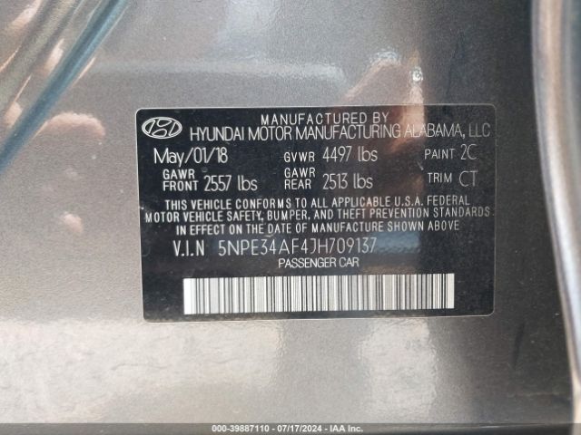 Photo 8 VIN: 5NPE34AF4JH709137 - HYUNDAI SONATA 