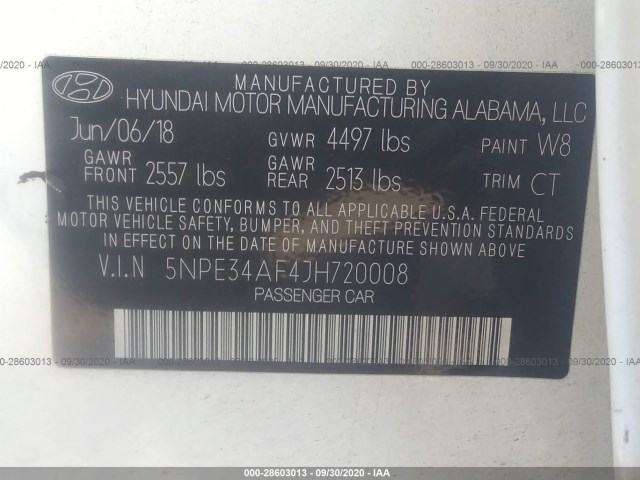 Photo 8 VIN: 5NPE34AF4JH720008 - HYUNDAI SONATA 