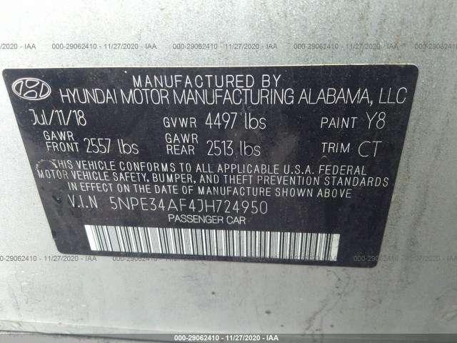 Photo 8 VIN: 5NPE34AF4JH724950 - HYUNDAI SONATA 